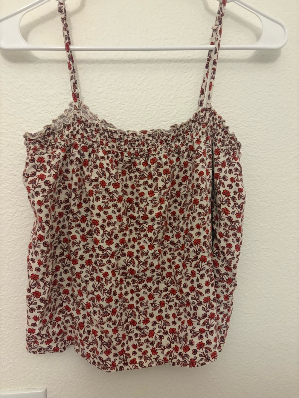 Others Follow Red Floral Smocked Spaghetti-Strap Tank - Cream Base